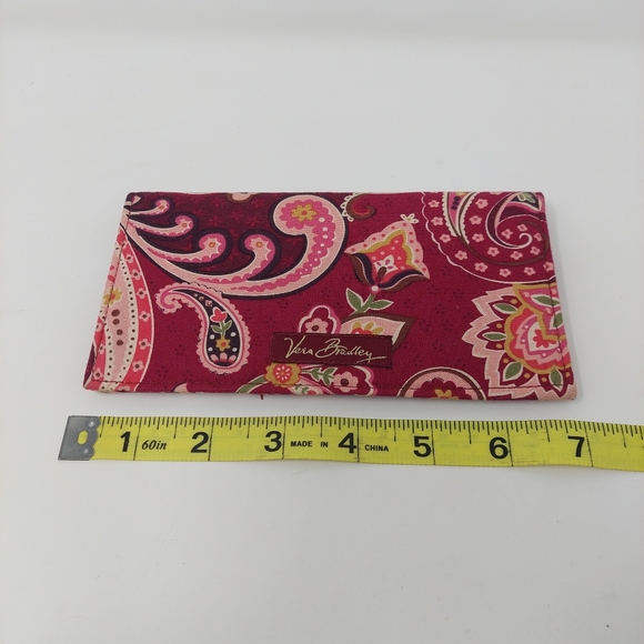 Vera Bradley Piccadilly Plum Checkbook Wallet Burgundy Red Canvas Card Holder - Picture 7 of 9